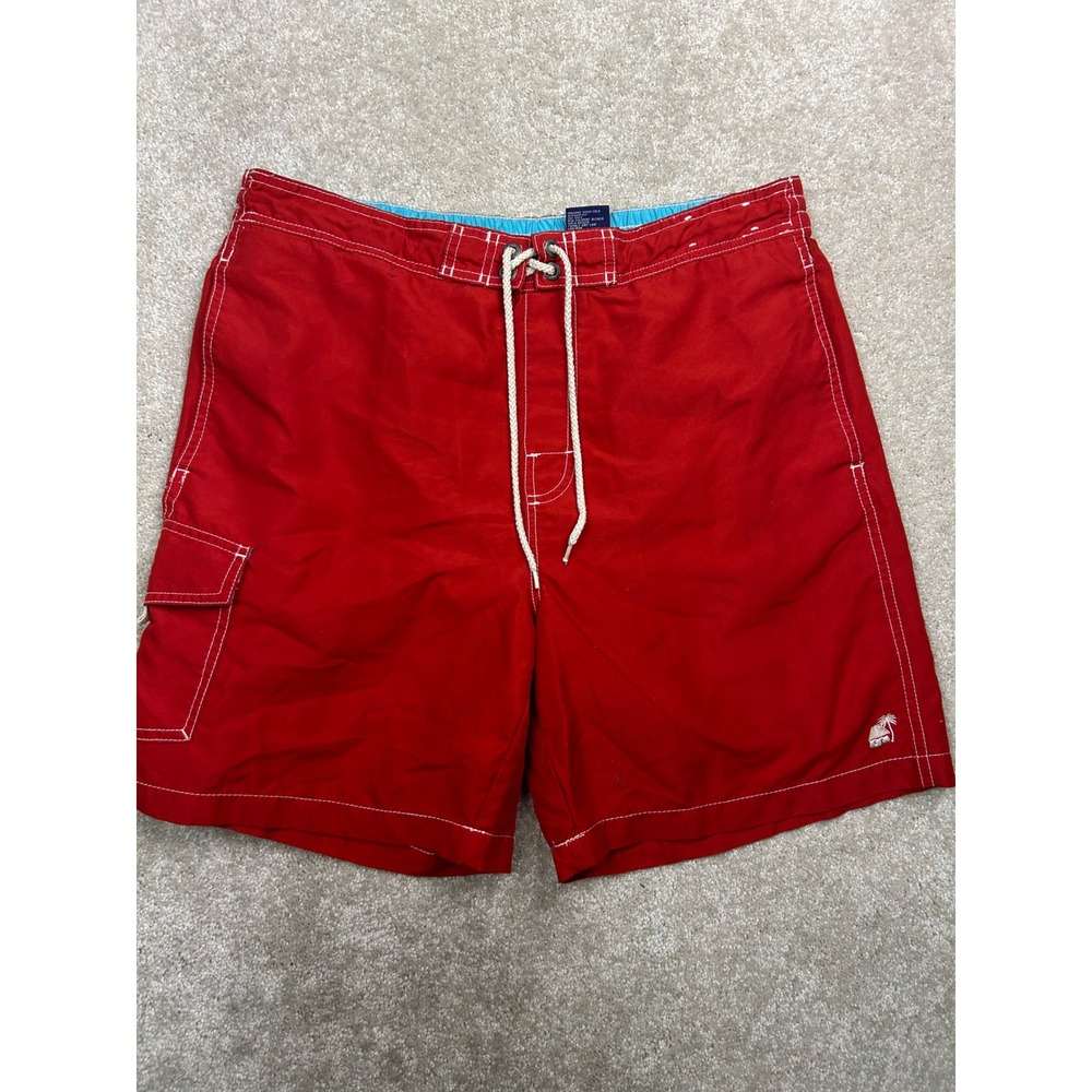 Caribbean Joe Solid Swim Trunks M Red Contrast Stitching Beach Coastal Surf